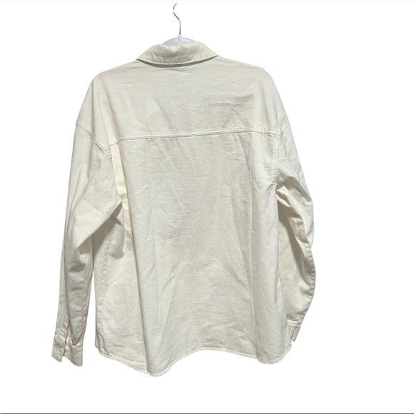 We What Wear White Denim Boyfriend Shirt Rigid Denim, New with tags - Picture 3 of 6